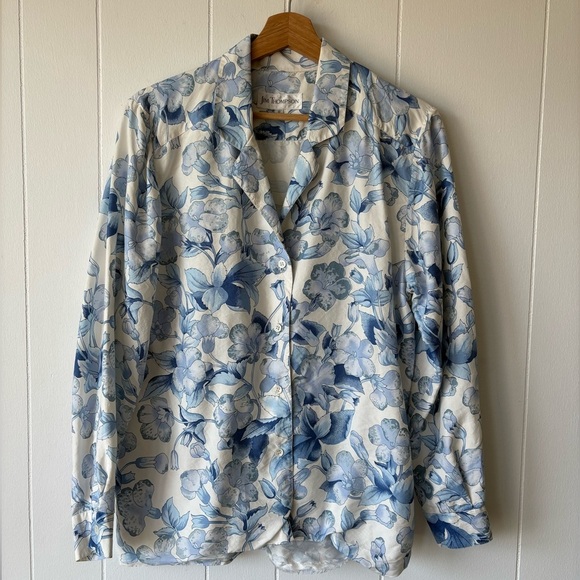 Jim Thompson Silk Blue Floral Button Down Shirt | Size 8 - As Is - Picture 2 of 10